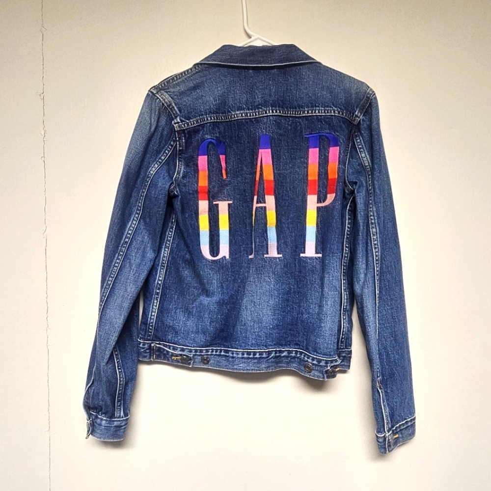 GAP‎ Embroidered Colorful Denim Jean Jacket Preppy Bohemian Y2K